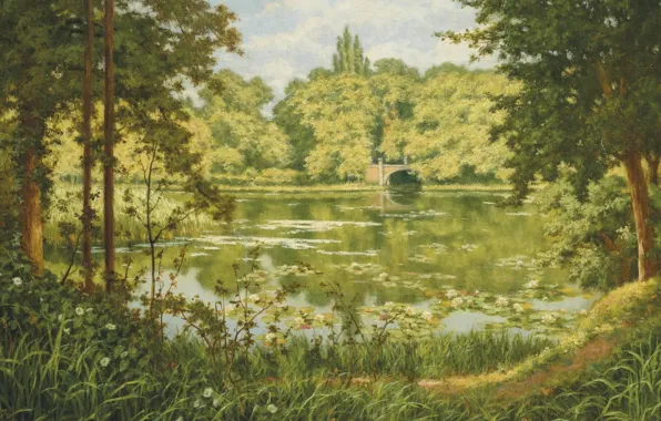 Картинка французский живописец, Лесное озеро, French painter, Henri Biva, Анри Бива, A woodland lake