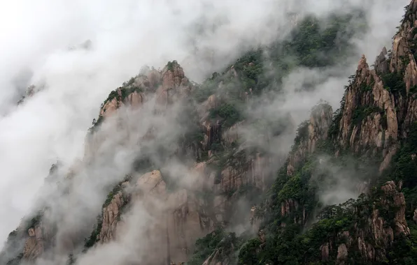 Картинка облака, деревья, горы, скалы