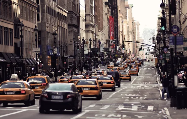 Картинка машины, город, движение, люди, улица, США, Америка, Нью - Йорк