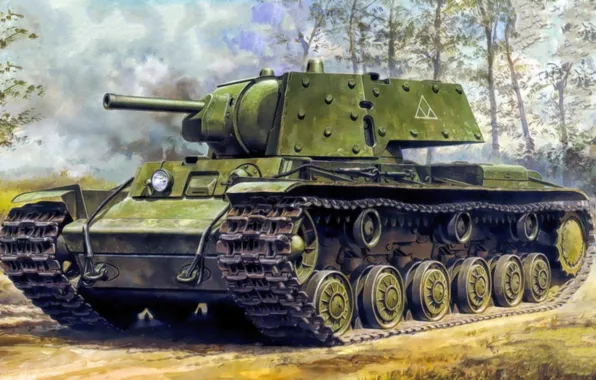 Картинка war, art, painting, tank, ww2, KV-1, Kliment Voroshilov tank