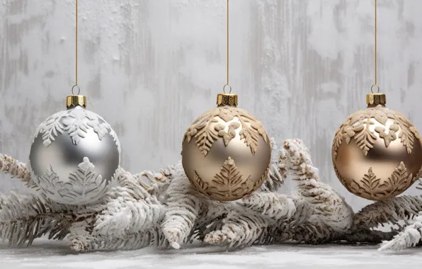 Украшения, шары, Новый Год, Рождество, golden, new year, Christmas, balls