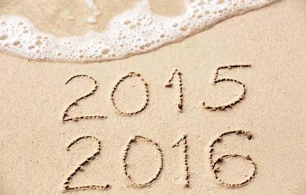 Песок, море, пляж, Новый Год, цифры, New Year, Happy, 2016