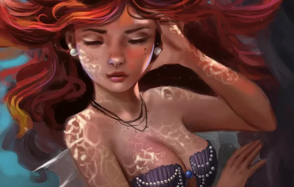 Девушка, Ариэль, Русалочка, Little Mermaid, by Whails