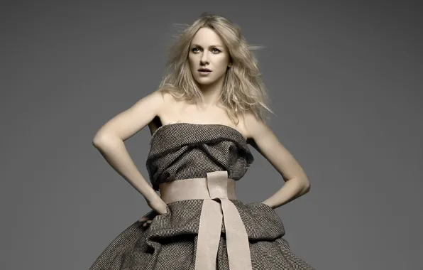 Актриса, декольте, Naomi Watts, серое платье