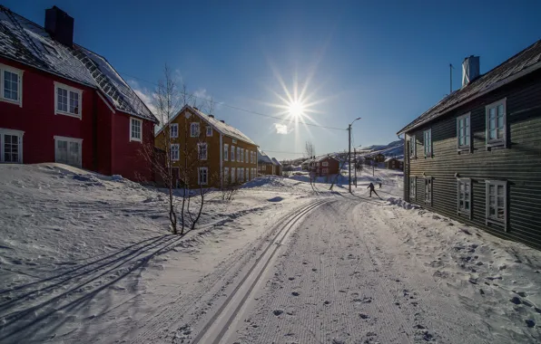 Картинка зима, снег, улица, деревня, Норвегия