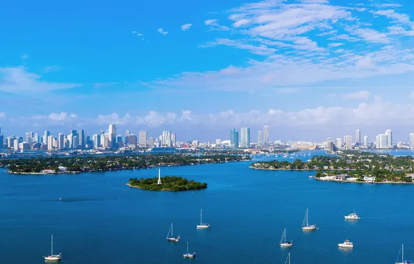 Картинка пляж, океан, здания, яхты, Майами, Флорида, Miami, florida
