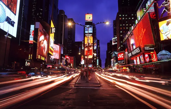 Нью-йорк, ночной город, мегаполис, таймс-сквер