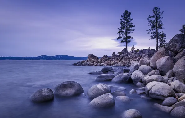 Картинка закат, озеро, камни, Sunset, Lake Tahoe