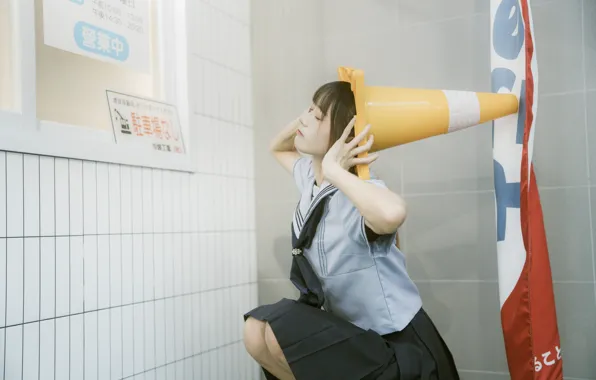 Beautiful, Asian, Model, Woman, Pretty, Uniform, Cone