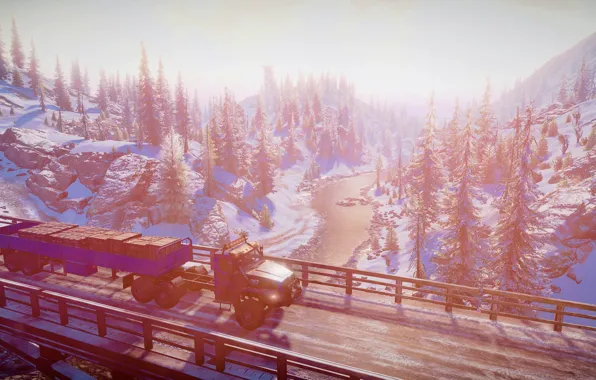 HDR, Alaska, Wood, Winter, Bridge, Water, Snow, Truck