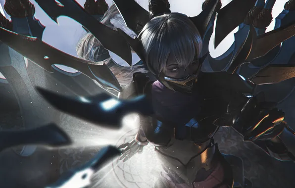 Девушка, оружие, доспехи, маска, Irelia, League Of Legends
