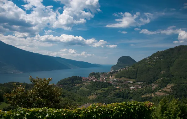 Картинка Город, Панорама, Пейзаж, Panorama, Гардское озеро, Town, Lago di Garda, Озеро Гарда