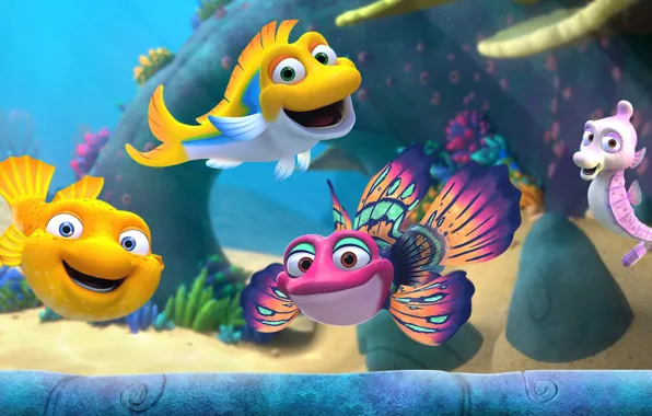Рыбки, аквариум, Splash and Bubbles