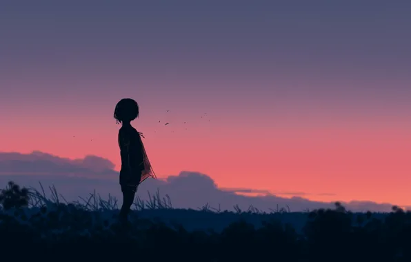 Девушка, закат, природа, постапокалипсис, by Gracile