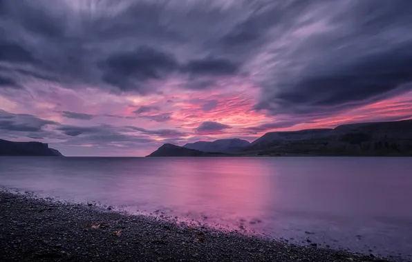 Sunset, lake, violet