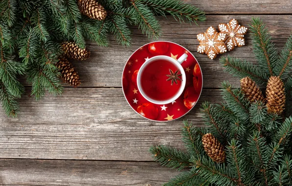 Украшения, Новый Год, Рождество, Christmas, wood, cup, New Year, tea