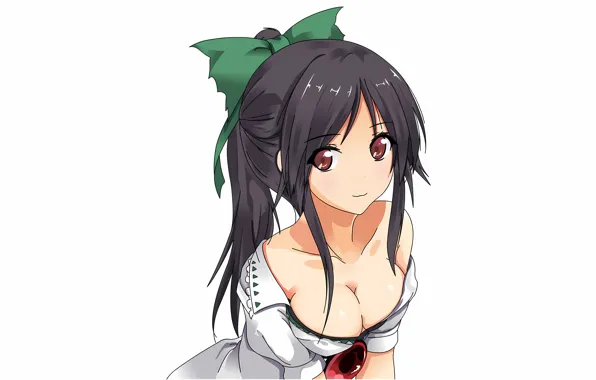 Girl, sexy, cleavage, long hair, dress, brown eyes, boobs, anime