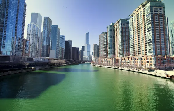 Вода, небоскребы, Чикаго, USA, Chicago, illinois