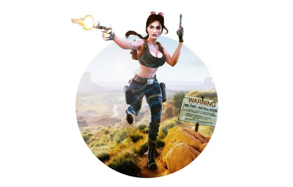 Девушка, Минимализм, Рисунок, Пистолет, Классика, Tomb Raider, Лара Крофт, Арт