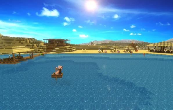 Картинка Солнце, Море, Пустыня, Красиво, sea, sun, Minecraft, майнкрафт