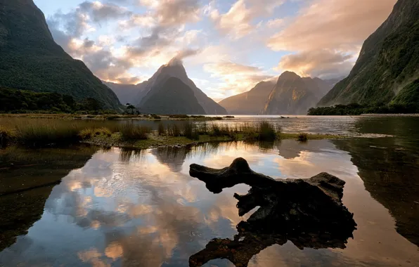 Небо, облака, горы, озеро, Новая Зеландия