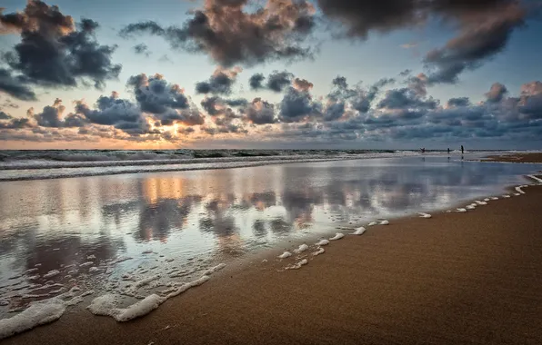 Картинка песок, море, тучи, природа, люди, Германия, Шлезвиг-Гольштейн, пляж Зильт