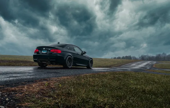 Bmw, black, e92, rear view, m3