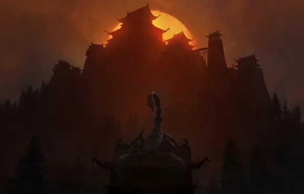 Закат, Замок, Скорпион, Art, Concept Art, Chris Ostrowski, by Chris Ostrowski, Legend of the 5 …