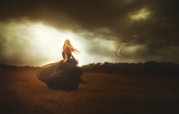 Девушка, тучи, природа, платье, TJ Drysdale