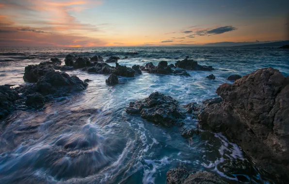Картинка море, закат, камни, Гавайи, Hawaii, © Benjamin Torode
