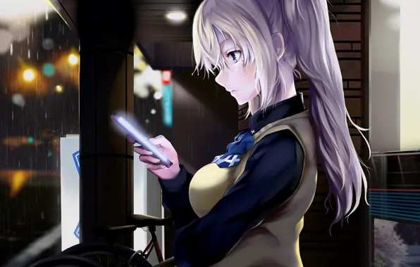Девушка, ночь, дождь, смартфон, Myriad Colors Phantom World