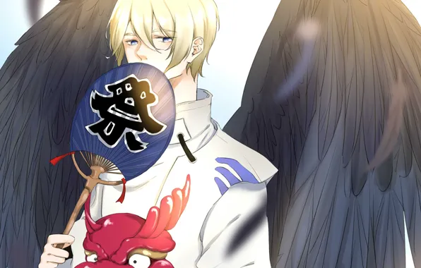 Ангел, маска, веер, Onmyoji, Onmyouji (NetEase), Ootengu, Oni Mask