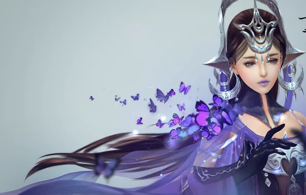 Картинка девушка, магия, бабочка, арт, Цзянь Ван
