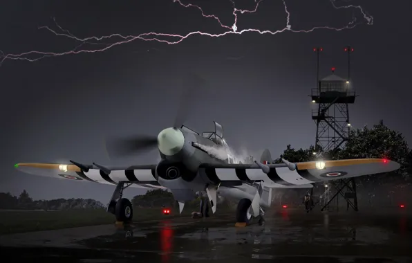 Картинка штурмовик, painting, WW2, Британский, Royal Air Force, Hawker, одноместный, истребитель - бомбардировщик