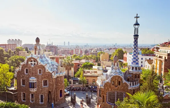 Картинка город, размытость, Испания, Барселона, боке, Barcelona, Spain, ясный день