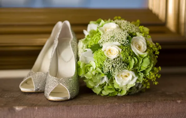 Картинка цветы, туфли, свадебный букет