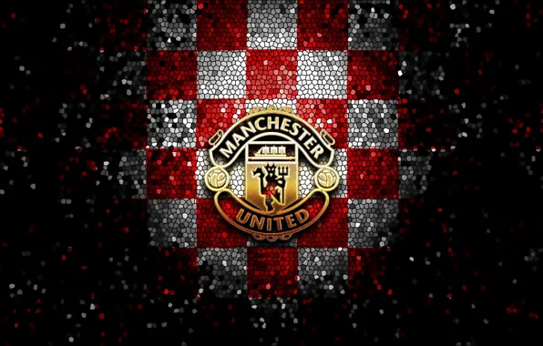 Wallpaper, sport, logo, football, Manchester United, glitter, checkered