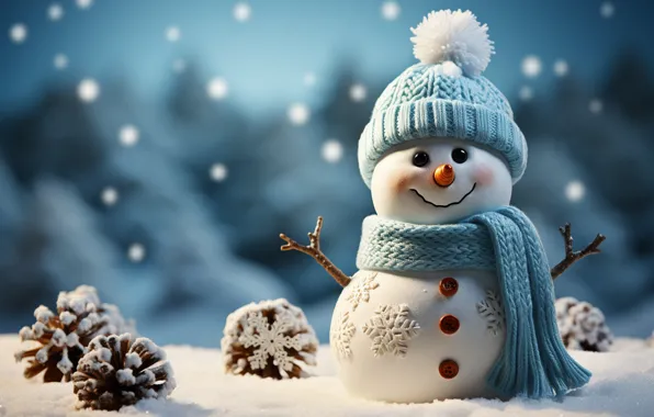 Зима, снег, Новый Год, Рождество, снеговик, happy, Christmas, night
