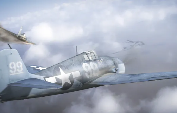 Полет, дым, арт, самолеты, битва, в небе, World War II, The Battle of the Philippine …