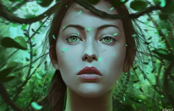 Девушка, Взгляд, Губы, Лицо, Girl, Глаза, Art, Illustration