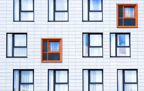 Картинка оранжевый, дом, стена, рама, окна, окно, windows