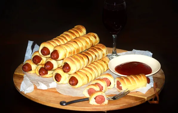Сосиски, соус, выпечка, пирожки, baking, sausage, sauce, patty