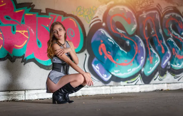 Картинка girl, graffiti, dress, beautiful, cute, boots