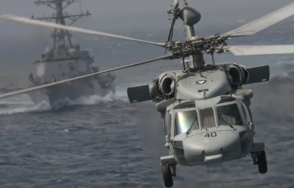 Море, вертолёт, многоцелевой, UH-60, Black Hawk, типа, миноносец, «Арли Бёрк»