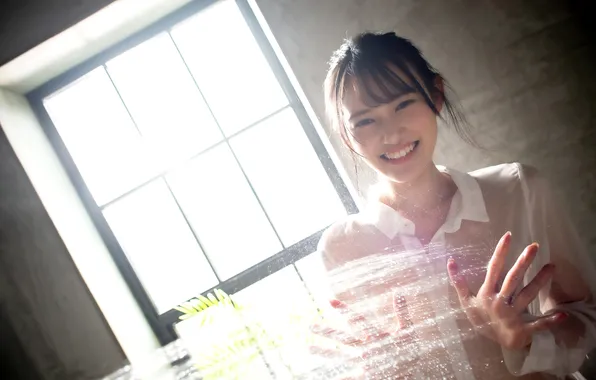 Beautiful, Asian, Model, Water, Smile, Woman, Shower, Pretty