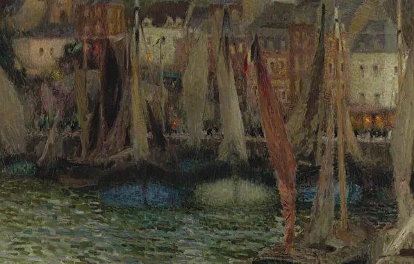Картина, парус, гавань, Henri Le Sedaner, Анри Ле Сиданэ, Лодки в Ле-Трепоре