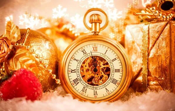 Картинка Часы, Шарики, Новый год, Праздник, Карманные часы