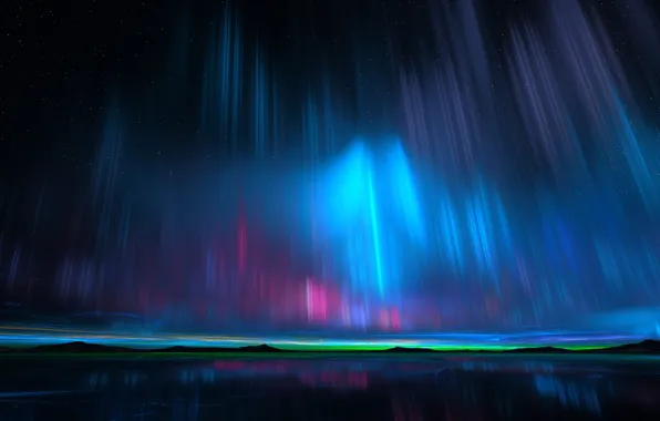 Картинка звезды, ночь, отражение, красота, северное сияние