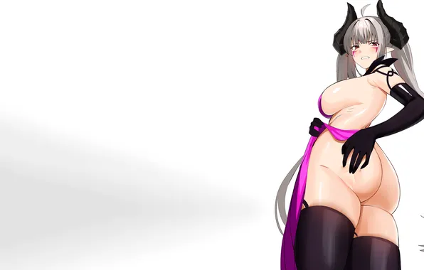 Girl, sexy, ass, cleavage, thighhighs, horns, long hair, dress