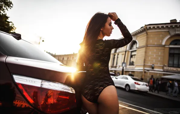 Машина, авто, попа, девушка, BMW, фонари, Тень, auto